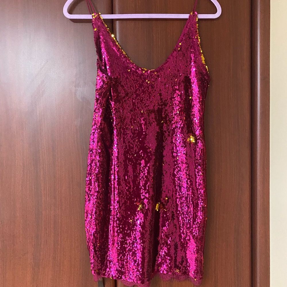 Free People pink and gold sequin mini dress size M